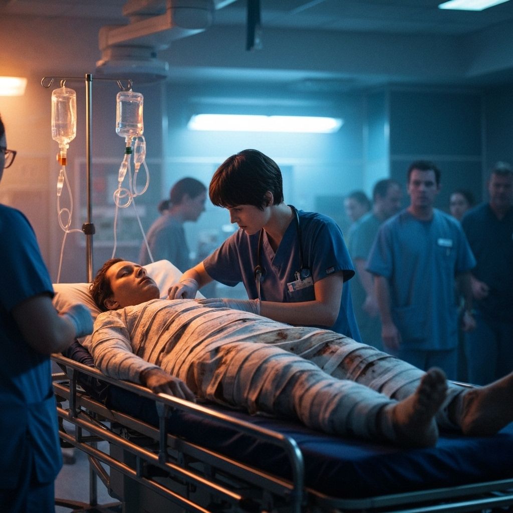 Medical professional treating burn patient